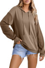 EVALESS Hoodies for Women Long Sleeve Patchwork Waffle Knit Drawstring Oversized Hooded Sweatshirt Tops Fashion 2025
