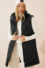EVALESS Long Puffer Vest Women Sleeveless Hooded Puffer Jacket Lightweight Quilted Jackets Winter Warm Zip Up Coat Outerwear