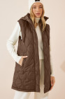 EVALESS Long Puffer Vest Women Sleeveless Hooded Puffer Jacket Lightweight Quilted Jackets Winter Warm Zip Up Coat Outerwear