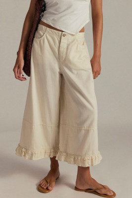 EVALESS Womens Wide Leg Jeans 2026 Trendy Mid-Rise Cropped Baggy Jeans Loose Fit Cute Ruffle Hem Trouser Denim Pants LC7713857-P15