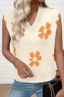EVALESS Sweater Vest Women V Neck Cap Sleeve Knit Sweaters Cute Summer Fall Floral Print Sweater Tank Tops Pullover Sweaters