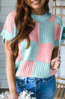EVALESS Short Sleeve Sweater for Women Crewneck Color Block Knit Tops 2025 Fall Trendy Cap Sleeve Sweater Vest