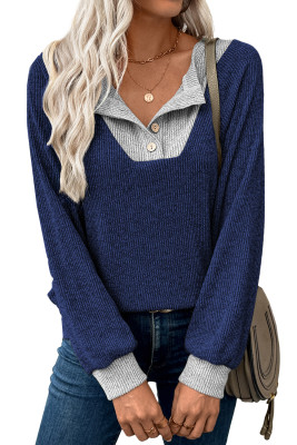 EVALESS Womens Fall Fashion 2025 Womens Long Sleeve Shirts Patchwork Button Up V Neck Sweatshirt Casual Pullover Tops LC25131000-P905