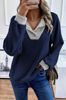 EVALESS Womens Fall Fashion 2025 Womens Long Sleeve Shirts Patchwork Button Up V Neck Sweatshirt Casual Pullover Tops LC25131000-P905