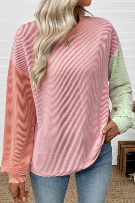 EVALESS Womens Long Sleeve Tops Fall Fashion 2025 Crewneck Color Block Ribbed Knit Loose Fit Casual Tunic Tops LC25133094-P1010