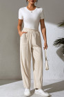 EVALESS Women's Corduroy Pants Elastic High Waist Pleated Wide Leg Trousers Fall Comfy Casual Baggy Pants with Pockets