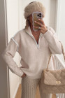 EVALESS WOMENS SWEATERS V NECK LONG SLEEVE QUARTER ZIP COLLARED RIBBED KNIT DRESSY CASUAL PULLOVER SWEATERS OUTFITS