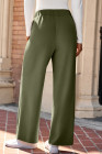 EVALESS Womens Wide Leg Work Pants Straight Elastic High Waisted Double Button Trousers Business Casual Pants with Pockets