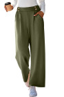 EVALESS Womens Wide Leg Work Pants Straight Elastic High Waisted Double Button Trousers Business Casual Pants with Pockets