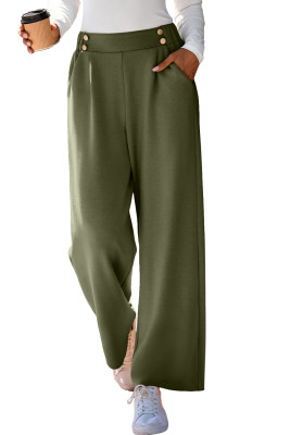 EVALESS Womens Wide Leg Work Pants Straight Elastic High Waisted Double Button Trousers Business Casual Pants with Pockets LC7713647-P609