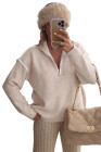 EVALESS WOMENS SWEATERS V NECK LONG SLEEVE QUARTER ZIP COLLARED RIBBED KNIT DRESSY CASUAL PULLOVER SWEATERS OUTFITS