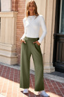 EVALESS Womens Wide Leg Work Pants Straight Elastic High Waisted Double Button Trousers Business Casual Pants with Pockets