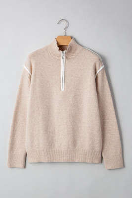 EVALESS WOMENS SWEATERS V NECK LONG SLEEVE QUARTER ZIP COLLARED RIBBED KNIT DRESSY CASUAL PULLOVER SWEATERS OUTFITS LC2726882-P1015