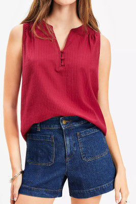 Racing Red Checked Lace Trim Mixed Media Shell LC25613520-P603