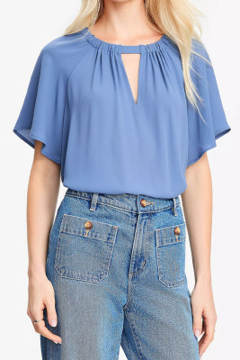 Sky Blue Cutout Mixed Media Blouse LC25134005-P304