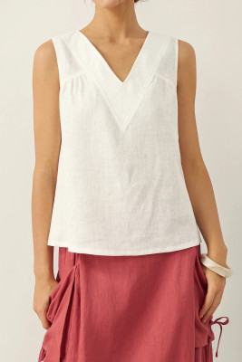 White V-Neck Sleeveless Tank Top NICOLE LC25613523-P1