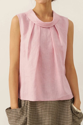Light Pink 100% Linen Structured Collar Sleeveless Blouse BLAIR LC25613524-P1010