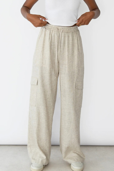 White Pantalon cargo lin LC7713950-P101