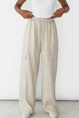 White Pantalon cargo lin LC7713950-P101