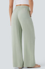 Clearly Aqua High Waisted Drawstring Side Pocket Wide Leg Casual Linen-Feel Pants