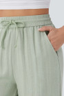 Clearly Aqua High Waisted Drawstring Side Pocket Wide Leg Casual Linen-Feel Pants