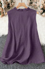 Tillandsia Purple Linhara Plus Size Sleeveless Solid Color Notched Neck Casual Shirt For Summer