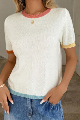 White Easowa Women's Simple And Fashionable Short Sleeve Sweater, Suitable For Summer,Knitted Sweater LC2727667-P1