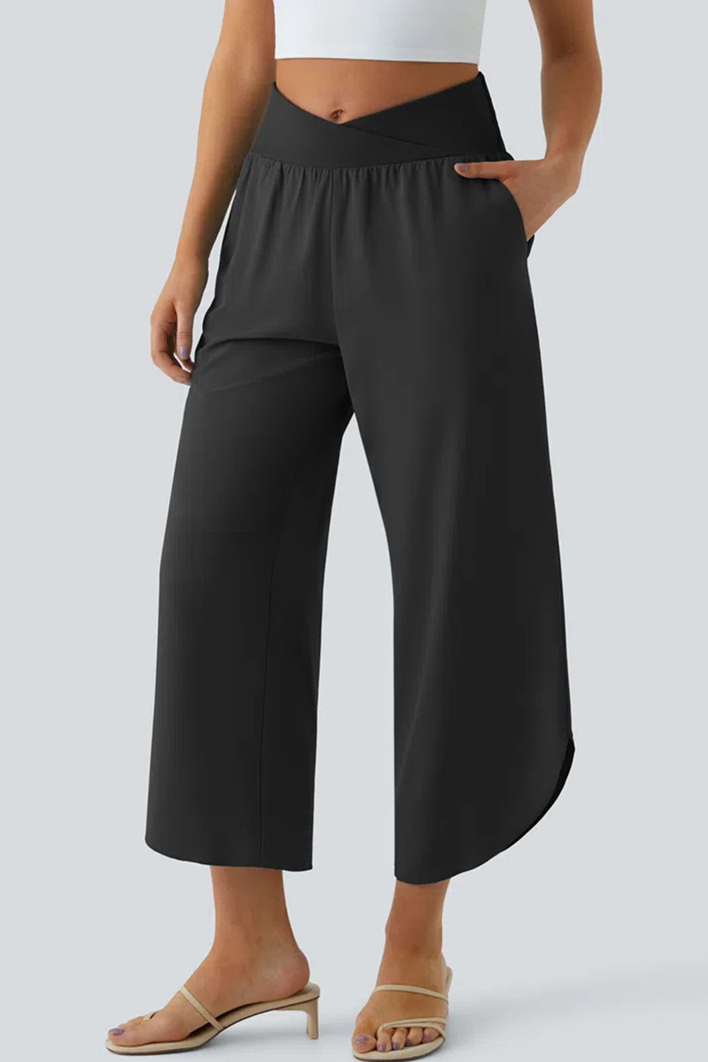 Black Breezefu High Waisted Crossover Pocket Quick Dry Pants