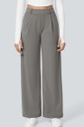 Medium Grey High Waisted Pocket Straight Leg Work Pants