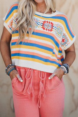 Ashleigh Blue Neon Sundown Striped Crochet Top LC2727666-P604