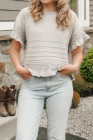 Parchment Crochet Ruffled Short Sleeve Sweater Top