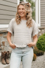 Parchment Crochet Ruffled Short Sleeve Sweater Top