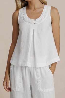Suvi Linen Top White LC25613536-P1