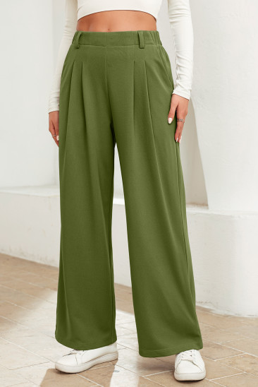 EVALESS Women's Wide Leg Pants Elastic High Waisted Waffle Knit Casual Palazzo Pants Trousers with Pockets LC7712631-P609