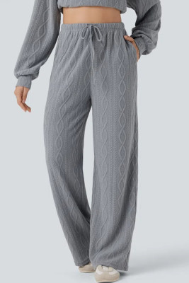 Sleet High Waisted Drawstring Cable Knit Casual Pants with Pockets LC7713996-P7011
