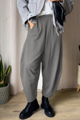 EVALESS Women's Fall Elastic High Waisted Baggy Pants Balloon Wide Leg Pants Woman Casual Cropped Length Trouser with Pockets LC7713796-P3011