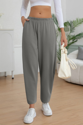 EVALESS Women's Fall Elastic High Waisted Baggy Pants Balloon Wide Leg Pants Woman Casual Cropped Length Trouser with Pockets LC7713796-P3011