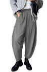 EVALESS Women's Fall Elastic High Waisted Baggy Pants Balloon Wide Leg Pants Woman Casual Cropped Length Trouser with Pockets