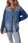 EVALESS Jean Jacket Women Trendy Color Block Denim Jacket Oversized Long Sleeve Button Down Jackets Shacket Coat with Pockets