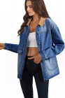EVALESS Jean Jacket Women Trendy Color Block Denim Jacket Oversized Long Sleeve Button Down Jackets Shacket Coat with Pockets