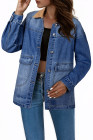 EVALESS Jean Jacket Women Trendy Color Block Denim Jacket Oversized Long Sleeve Button Down Jackets Shacket Coat with Pockets