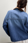EVALESS Jean Jacket Women Trendy Color Block Denim Jacket Oversized Long Sleeve Button Down Jackets Shacket Coat with Pockets