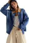 EVALESS Jean Jacket Women Trendy Color Block Denim Jacket Oversized Long Sleeve Button Down Jackets Shacket Coat with Pockets