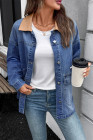 EVALESS Jean Jacket Women Trendy Color Block Denim Jacket Oversized Long Sleeve Button Down Jackets Shacket Coat with Pockets