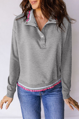 EVALESS Sweatshirt for Women Lightweight Long Sleeve Button Ruffle V Neck Casual Pullover Tops 2025 Fall Loose Clothes LC25319938-P3011