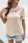 Parchment Sweet wind love embroidery hollow short-sleeved t-shirt