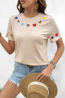 Parchment Sweet wind love embroidery hollow short-sleeved t-shirt