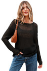 EVALESS Womens Sweaters Casual Spring Summer Crochet Hollow Out Knit Tops Crewneck Long Sleeve Beach Vacation Clothes