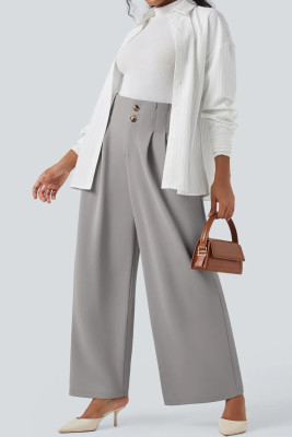 Medium Grey Flex High Waisted Wide Leg Crepe Work Pants with Pockets LC7714121-P3011