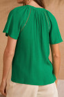 Dark Green Women's Sleeve Tops Dressy Casual Pleated V Neck Business Work Blouses Office Shirts